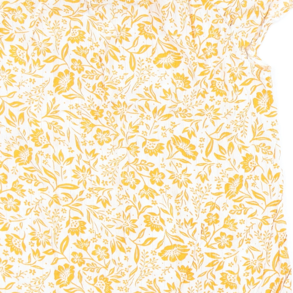 F&F Womens White Floral Viscose Basic Blouse Size 14 V-Neck