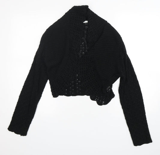 Additional front view of AMARANTO women’s black v-neck acrylic cardigan jumper, size UK 16