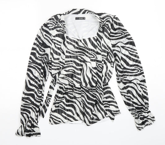 Additional front view of Quiz women’s multicoloured animal print polyester basic blouse, size UK 8, v-neck