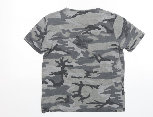 Ayanapa Womens Grey Camouflage Viscose Basic T-Shirt Size 10 Round Neck