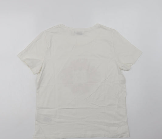 B. Young Womens White Cotton Basic T-Shirt Size L Crew Neck - Blurish