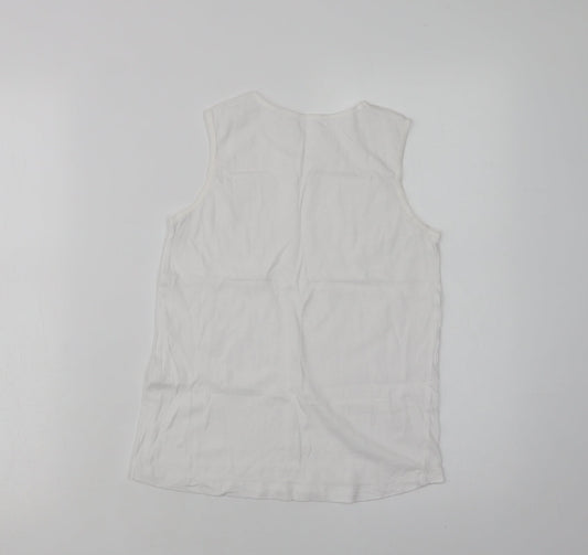 Preworn Womens White Cotton Basic Tank Size 8 Crew Neck