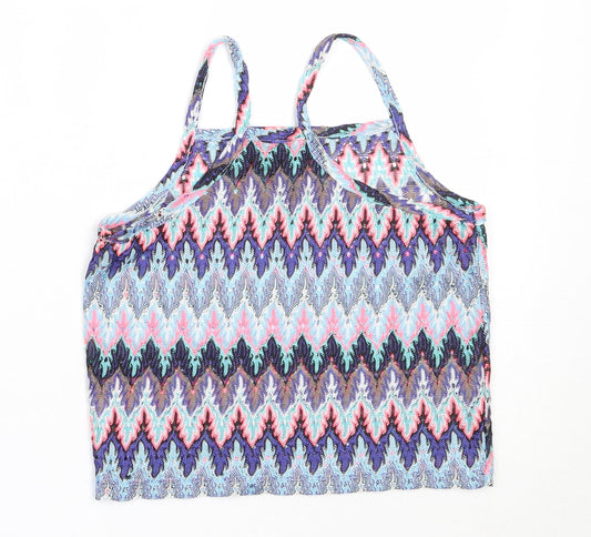 Atmosphere Womens Blue Geometric Polyester Basic Tank Size 10 Square Neck