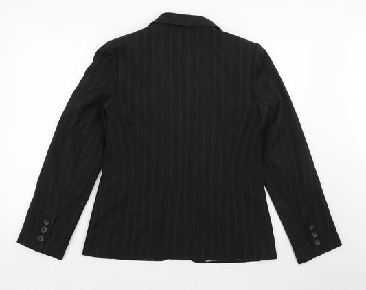 Back view of Autonomy women’s grey striped polyester jacket blazer, size UK 12
