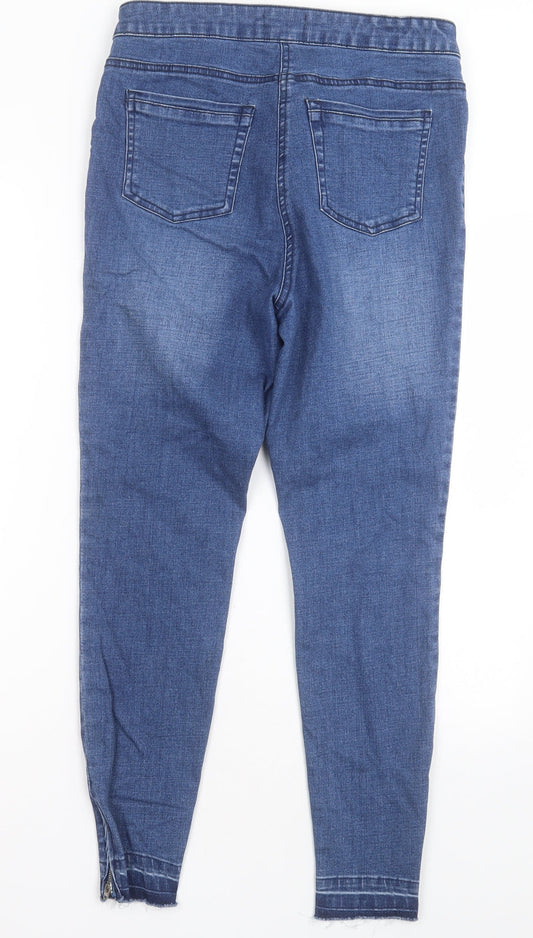 Back view of Matalan women’s blue cotton skinny jeans, size UK 12, 27-inch leg regular button