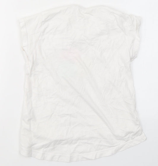 Dunnes Stores Girls White Cotton Basic T-Shirt Size 7 Years Round Neck - Ice Cream Print
