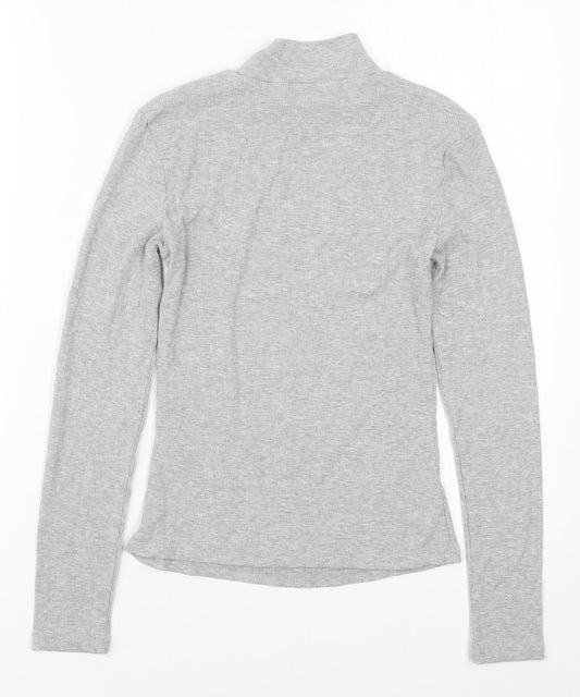 SheIn Womens Grey Cotton Basic T-Shirt Size XS Mock Neck - Romantic Girl