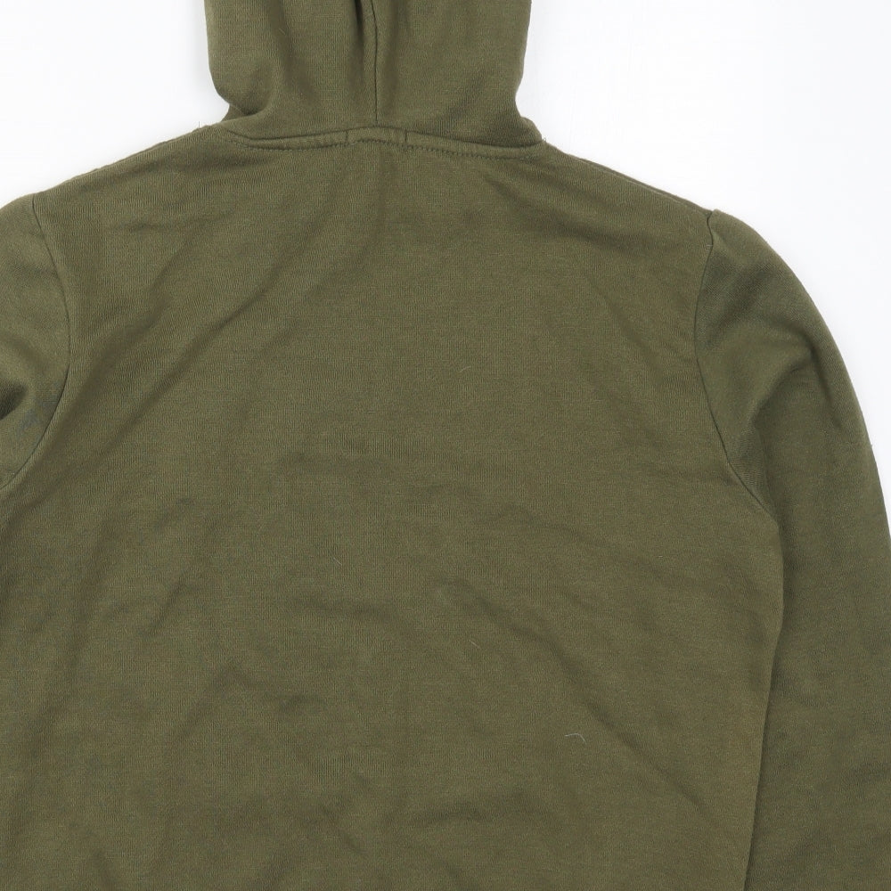 Brand and care label for Boohoo women’s green cotton pullover hoodie, size UK 6, pullover