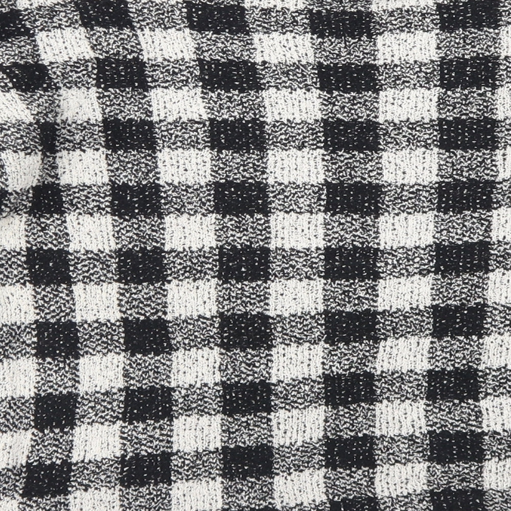 F&F Womens Black Crew Neck Check Cotton Pullover Jumper Size 6 - Flare Sleeve