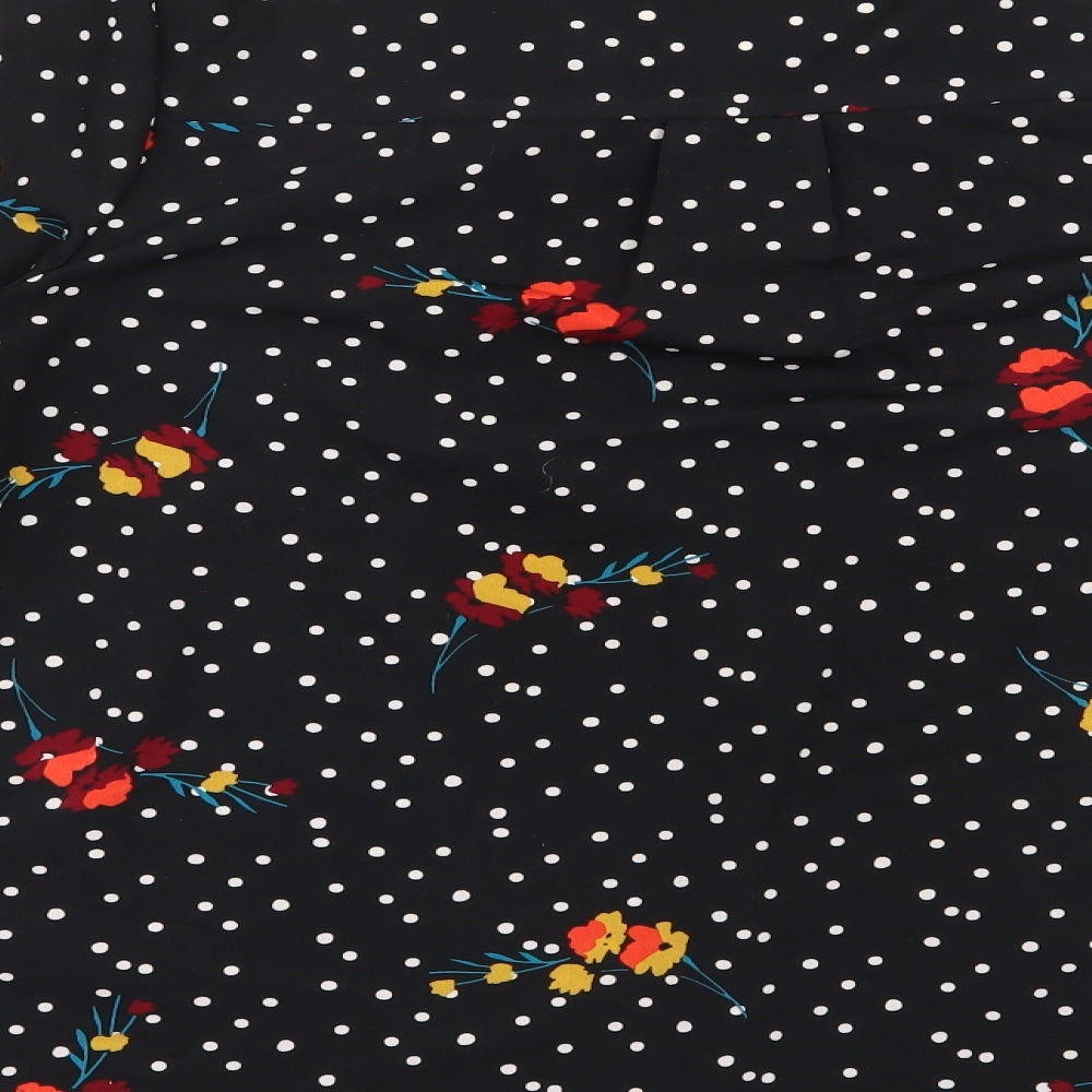 Papaya Womens Black Polka Dot Polyester Basic Blouse Size 12 V-Neck