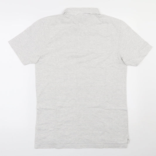 TU Mens Grey Striped Cotton Polo Size S Collared Buckle