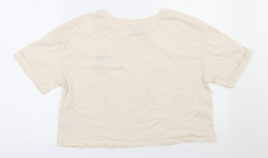 Primark Womens Beige 100% Cotton Cropped T-Shirt Size 12 Round Neck