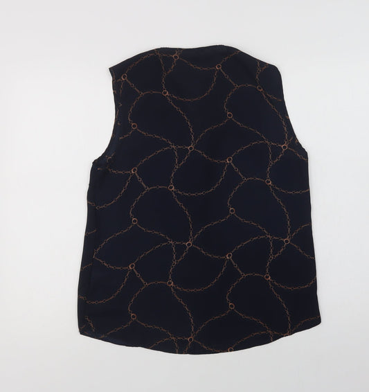 Primark Womens Blue Geometric Polyester Basic Blouse Size 14 V-Neck