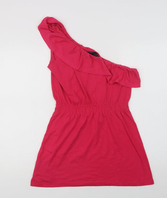 NEXT Womens Pink Cotton A-Line Size 14 One Shoulder