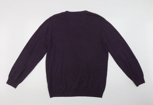 Greenwoods Mens Purple V-Neck Cotton Pullover Jumper Size M