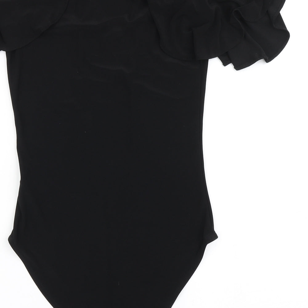 Miss Selfridge Womens Black Polyester Bodysuit One-Piece Size 10 - Cold Shoulder