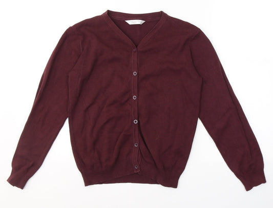 John Lewis Boys Red V-Neck Cotton Cardigan Jumper Size 11-12 Years Button