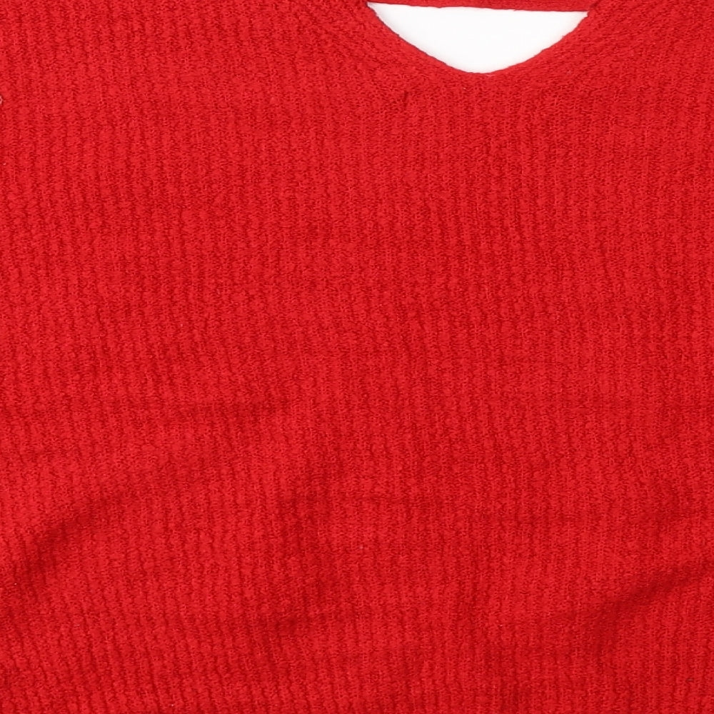 F&F Womens Red V-Neck Acrylic Pullover Jumper Size 14