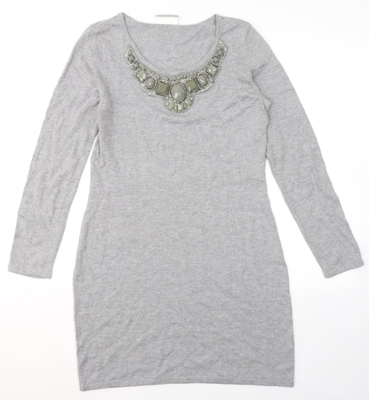 Additional front view of Wallis women’s grey cotton a-line, size S, round neck