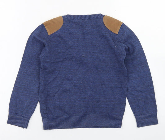 F&F Boys Blue Henley Cotton Pullover Jumper Size 5-6 Years