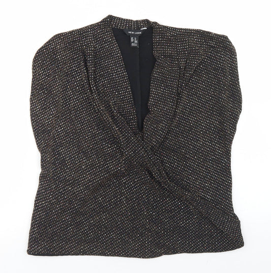 New Look Womens Black Nylon Wrap Blouse Size 8 V-Neck