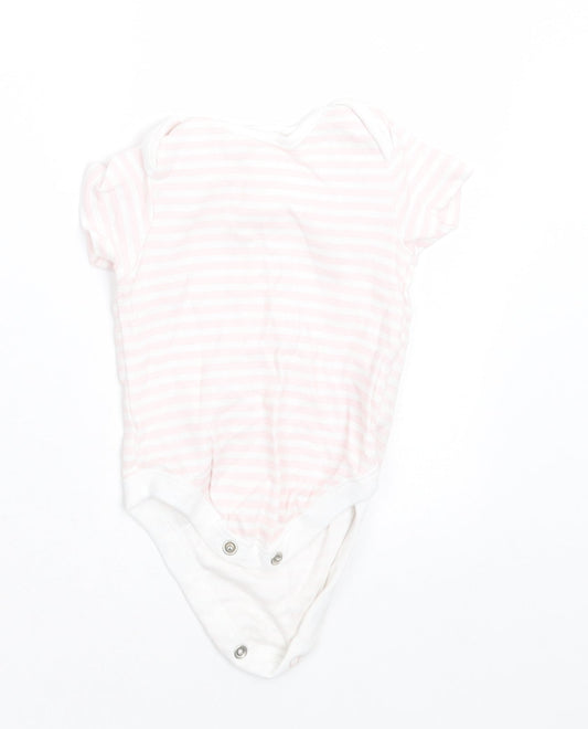 F&F Girls Pink Striped Cotton Babygrow One-Piece Size 0-3 Months Button