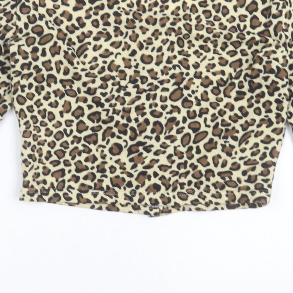 SheIn Womens Brown Scoop Neck Animal Print Polyester Cardigan Jumper Size S