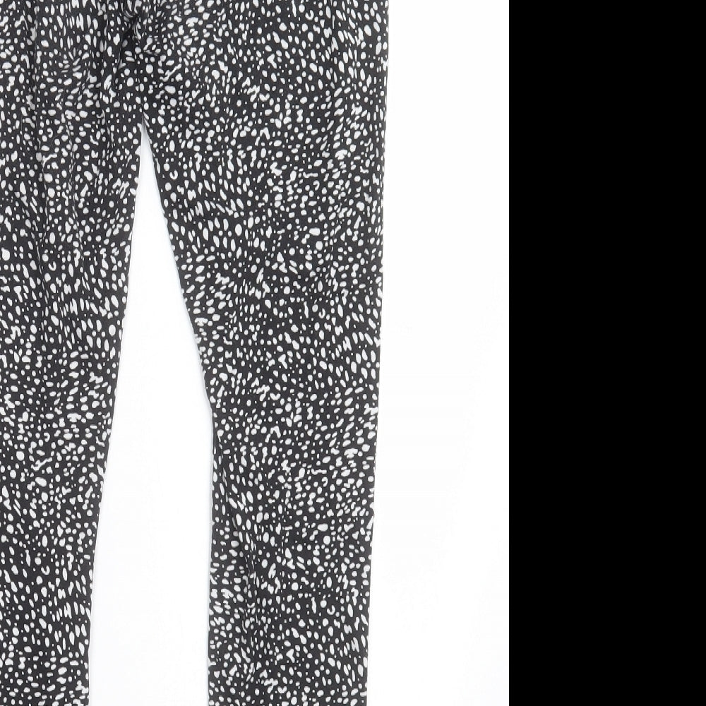 Brand and care label for George women’s black animal print polyester capri trousers, size UK 8, 27-inch leg regular