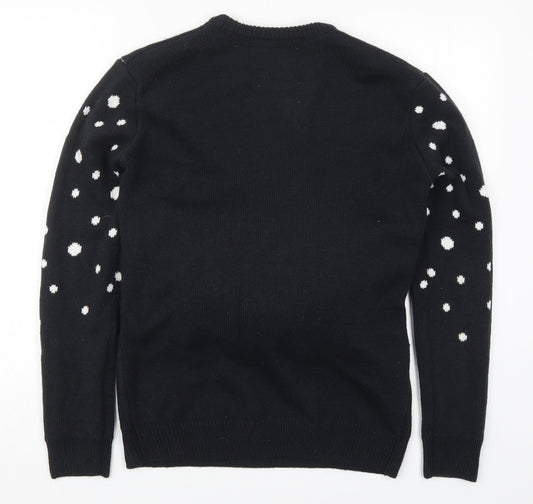 Cedar Wood State Mens Black Round Neck Polka Dot Acrylic Pullover Jumper Size S - Santa