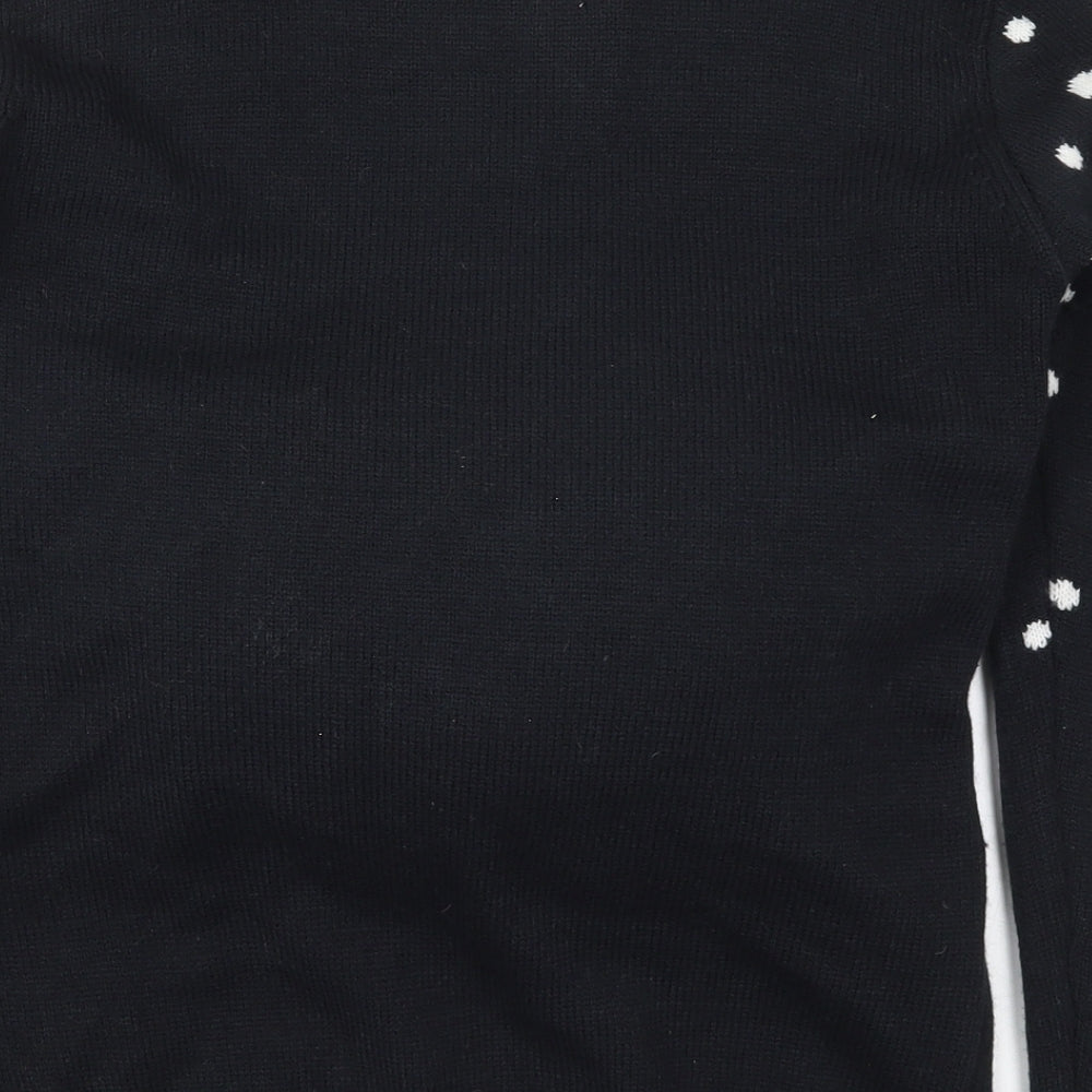 Brand and care label for Cedarwood State men’s black round neck polka dot acrylic jumper, size S, - santa