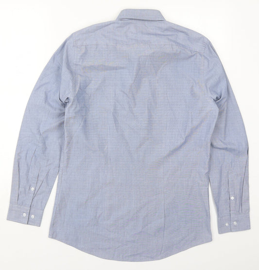 F&F Mens Blue Polyester Button-Up Size 14.5 Collared Button