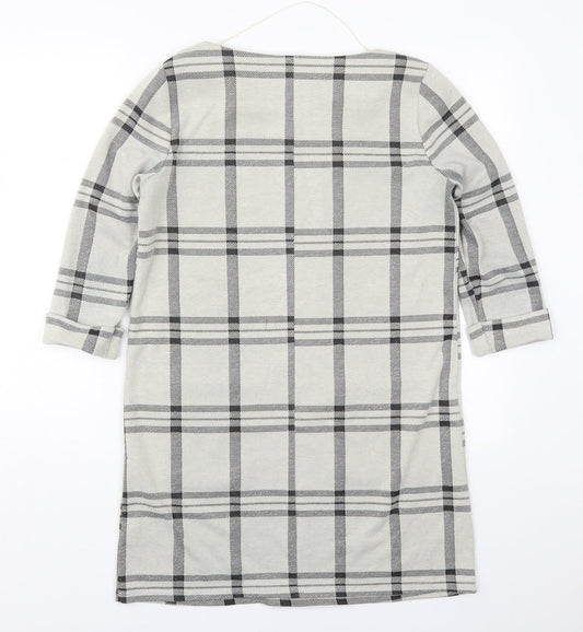 Primark Womens Grey Check Polyester T-Shirt Dress Size 10 Round Neck Pullover
