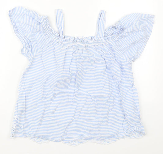 Primark Womens Blue Striped Cotton Basic T-Shirt Size 8 Round Neck