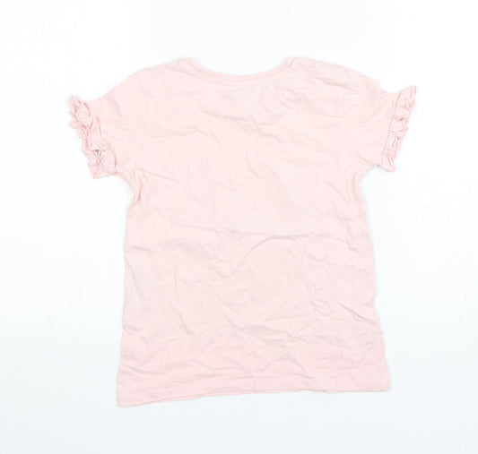 Primark Girls Pink Cotton Basic T-Shirt Size 7-8 Years Round Neck Pullover - Trolls