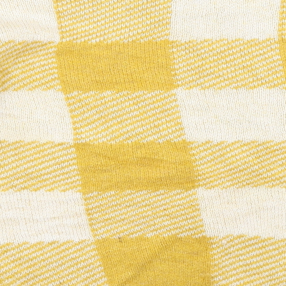 Primark Womens Yellow Round Neck Check Acrylic Pullover Jumper Size 4