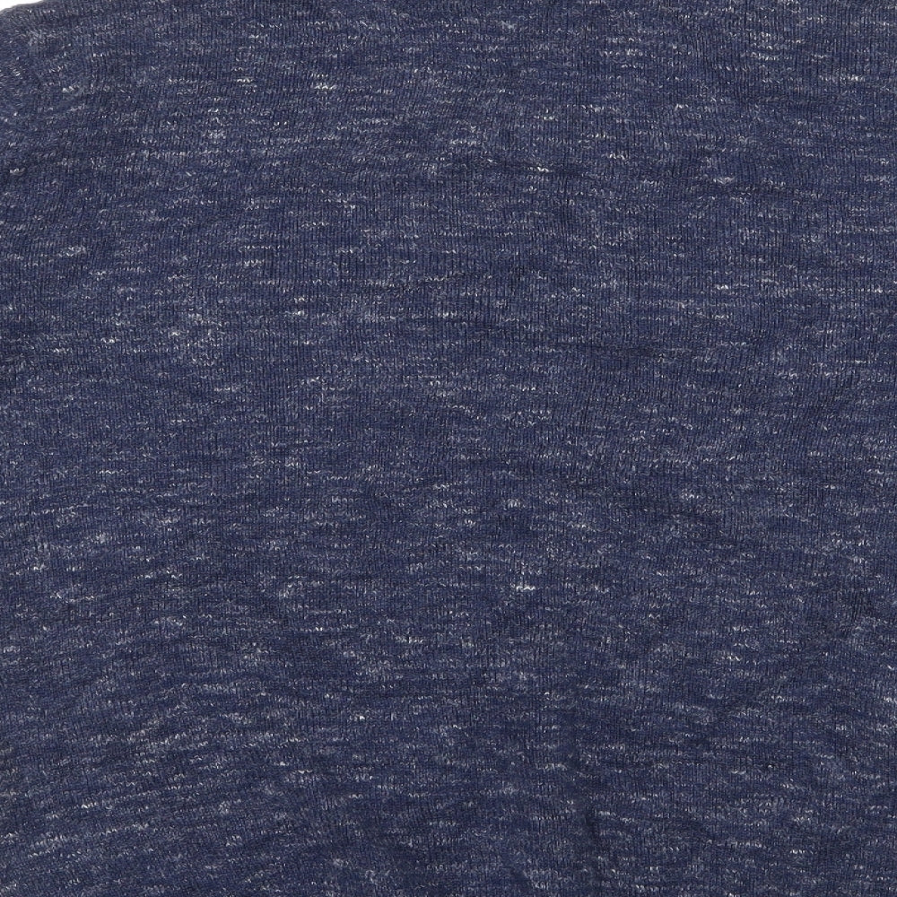 Brand and care label for Tu men’s blue round neck cotton jumper, size S