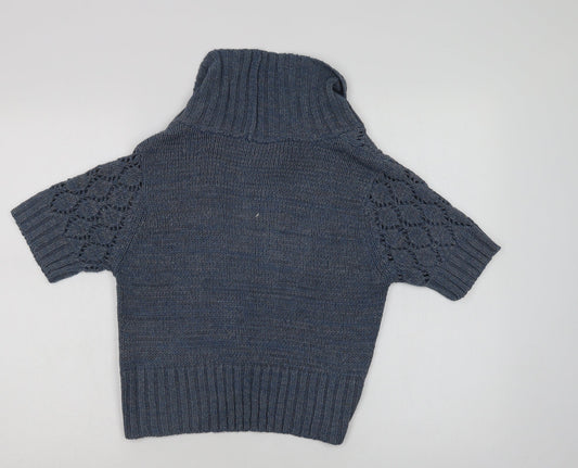 BHS Womens Blue Collared Acrylic Cardigan Jumper Size 12