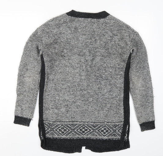 Gap Womens Grey V-Neck Geometric Acrylic Cardigan Jumper Size XS