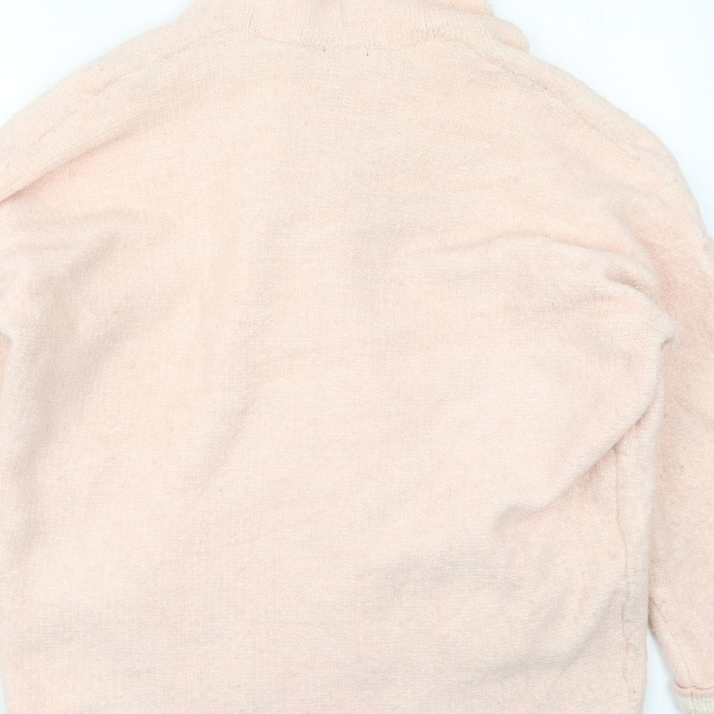 Brand and care label for H&M women’s pink jacket coatigan, size M, button