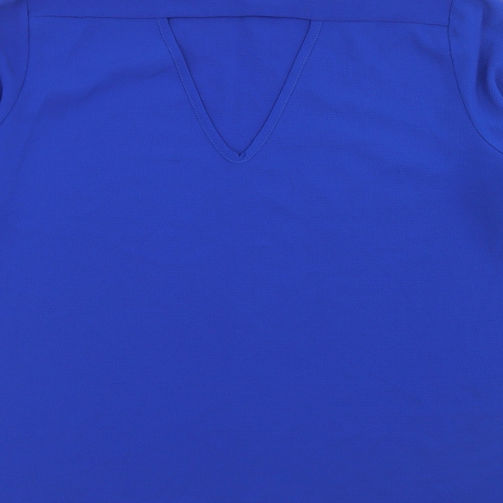 Quiz Womens Blue Polyester Basic Blouse Size 12 Round Neck - Cut Out Back