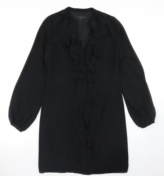 Additional front view of Coast women’s black polyester a-line, size UK 10, round neck button