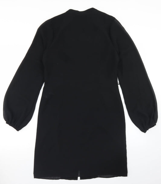Coast Womens Black Polyester A-Line Size 10 Round Neck Button
