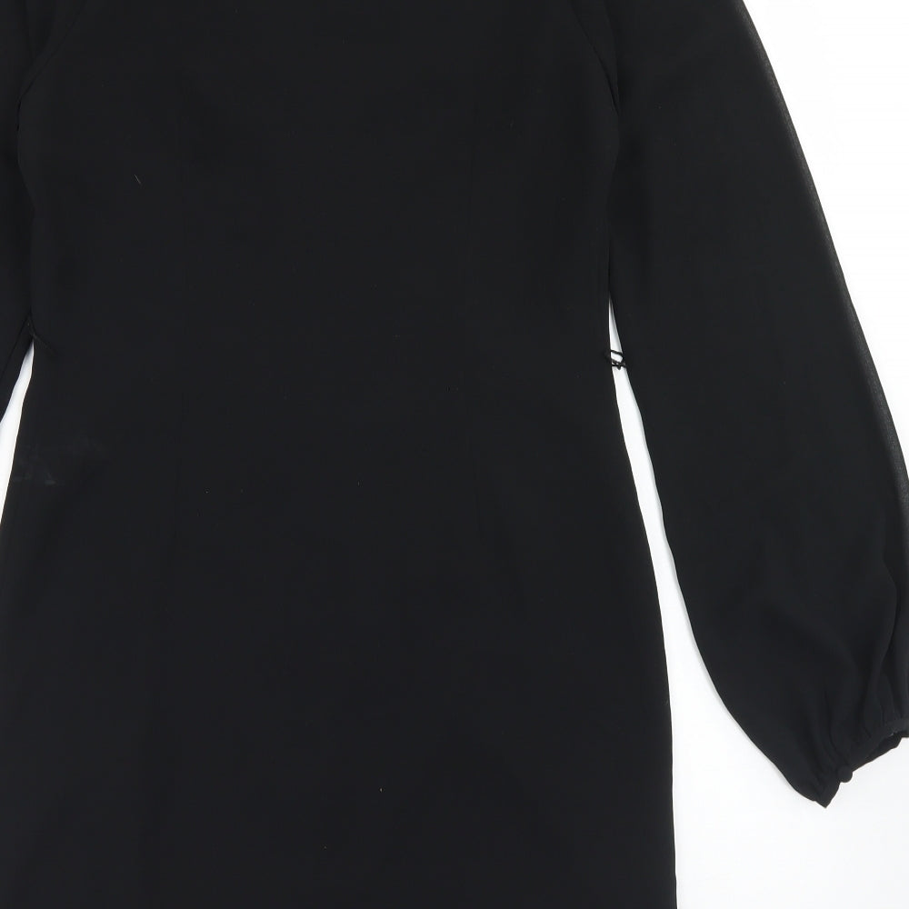 Coast Womens Black Polyester A-Line Size 10 Round Neck Button