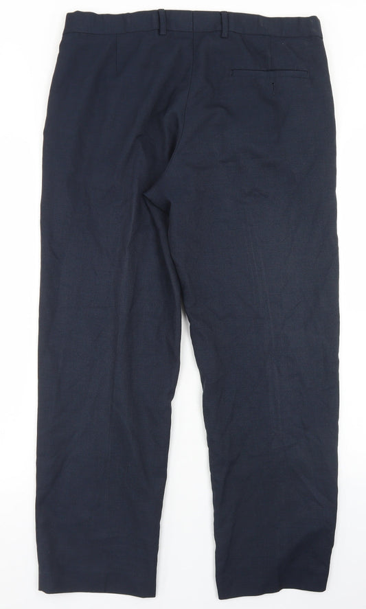 Dunnes Stores Mens Blue Polyester Dress Pants Trousers Size 34 in L29 in Regular Hook & Eye