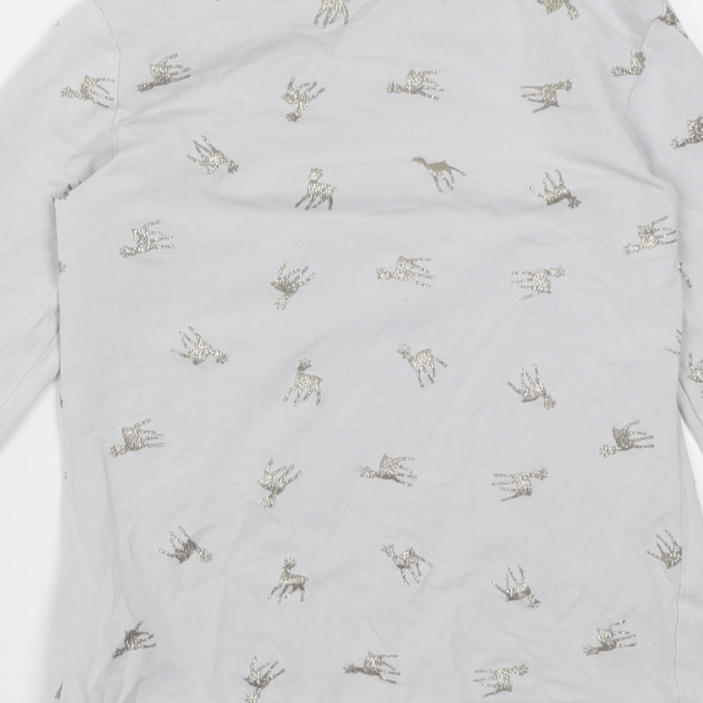 H&M Girls Grey Geometric Cotton Basic Casual Size 9-10 Years Crew Neck Pullover - Reindeer