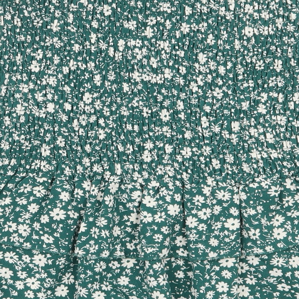 SheIn Womens Green Floral Polyester Basic Blouse Size S Off the Shoulder