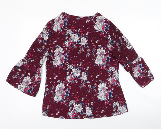 Primark Womens Purple Floral Polyester Basic Blouse Size 8 Round Neck