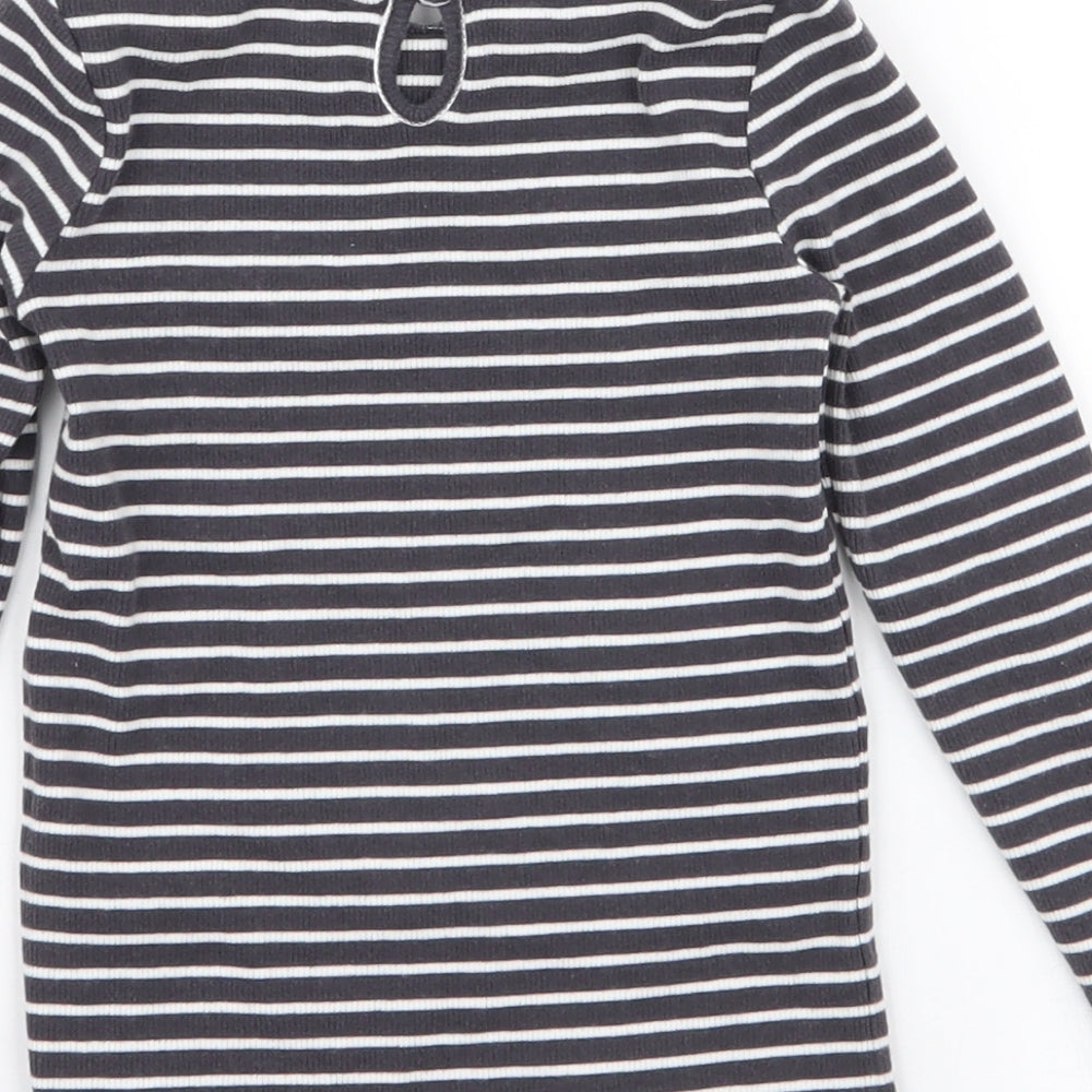 Dunnes Stores Girls Grey Striped Cotton Jersey T-Shirt Size 2-3 Years Round Neck Button