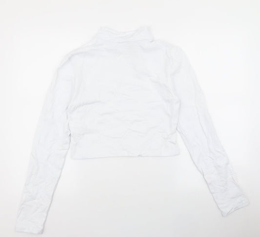 Boohoo Womens White Cotton Cropped T-Shirt Size 16 High Neck