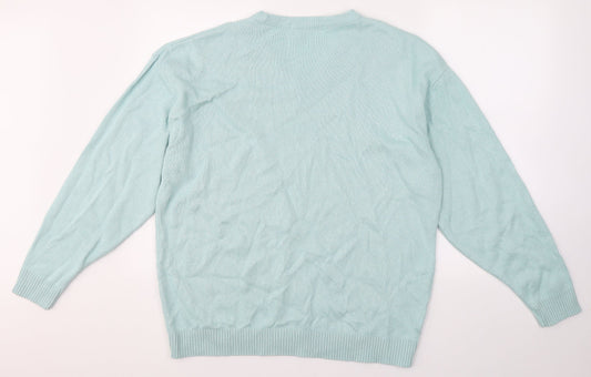 WOODVILLE Mens Blue V-Neck Cotton Pullover Jumper Size 2XL